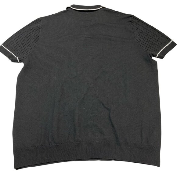 Thomas Sterling Sweater Top Men XL Black Cable Knit Short Sleeve Collared Casual - Picture 2 of 8